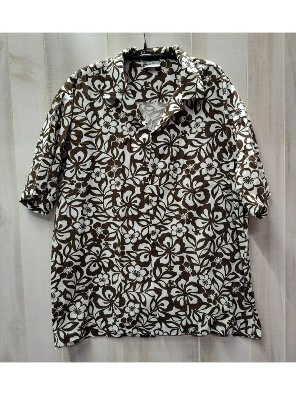 Aloha Republic Floral Hawaiian Shirt, Brown White, XL, 100% Cotton Made in Hawai